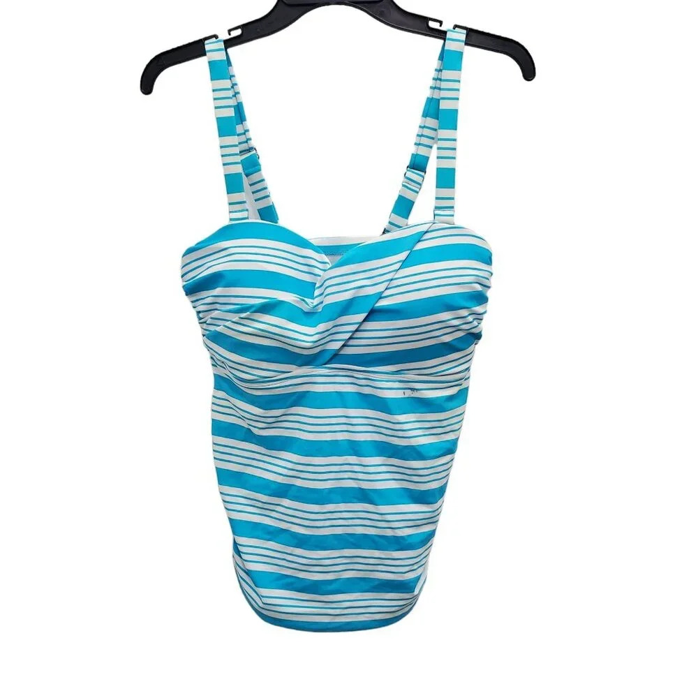 Catalina Woman's Aqua White Stripe Built‎ In Bra Swim Tankini NWT Plus Size 1X